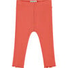 Baby Girl Ruffle Bottom Ribbed Leggings, Grapefruit Red - Leggings - 1 - thumbnail