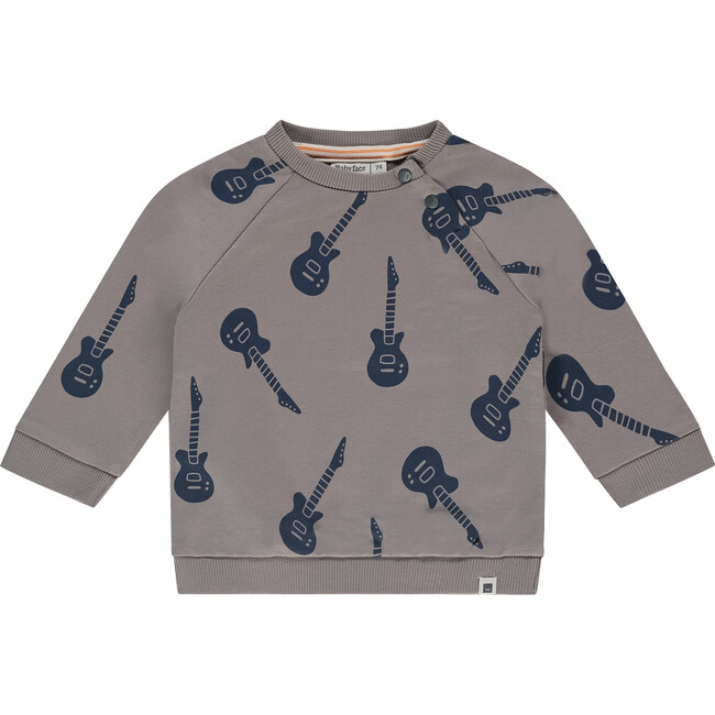 Baby Boy Guitar Print Sweatshirt, Elephant Grey