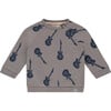 Baby Boy Guitar Print Sweatshirt, Elephant Grey - Sweatshirts - 1 - thumbnail