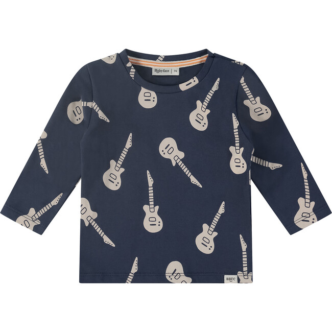 Baby Boy Guitar Print Long Sleeve T-Shirt, Indigo