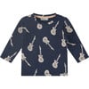 Baby Boy Guitar Print Long Sleeve T-Shirt, Indigo - T-Shirts - 1 - thumbnail