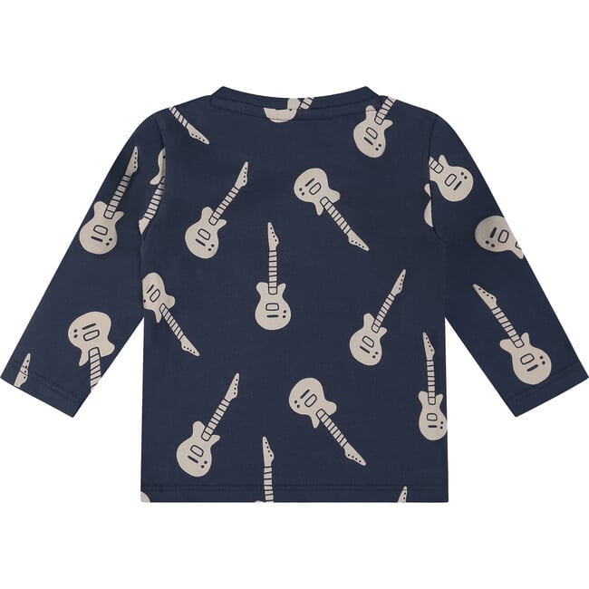 Baby Boy Guitar Print Long Sleeve T-Shirt, Indigo - T-Shirts - 2