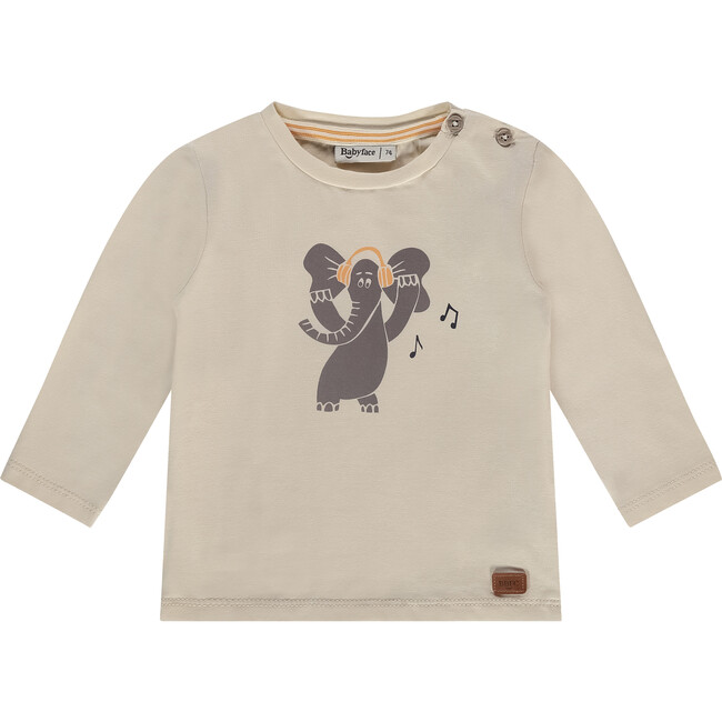 Baby Boy Dancing Elephant Long Sleeve T-Shirt, Cream