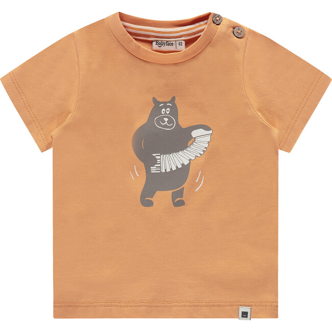 Accordian Playing Bear Short Sleeve T-Shirt, Orange