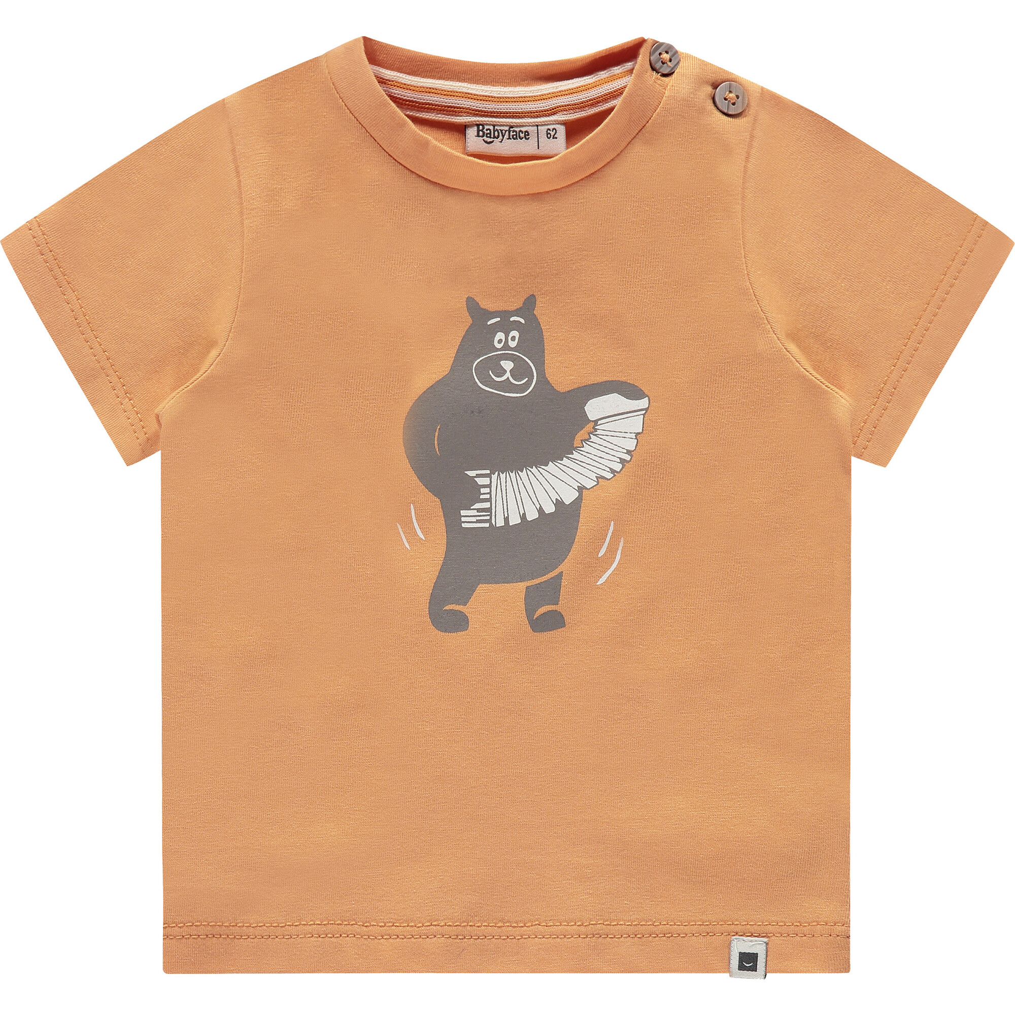 Accordian Playing Bear Short Sleeve T-Shirt, Orange - T-Shirts - 1