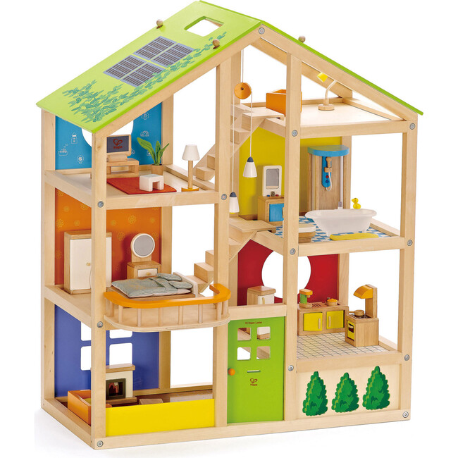 All Seasons Wooden Dollhouse - Kids Furnished Wooden Playset