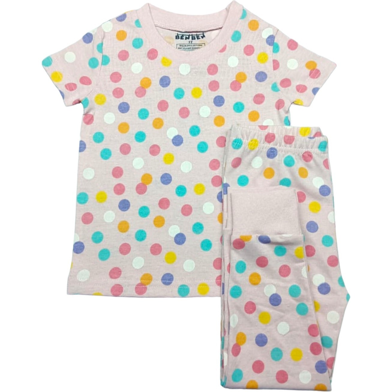 Kids Short Sleeve Pajamas, Colorful Dots - Pajamas - 1