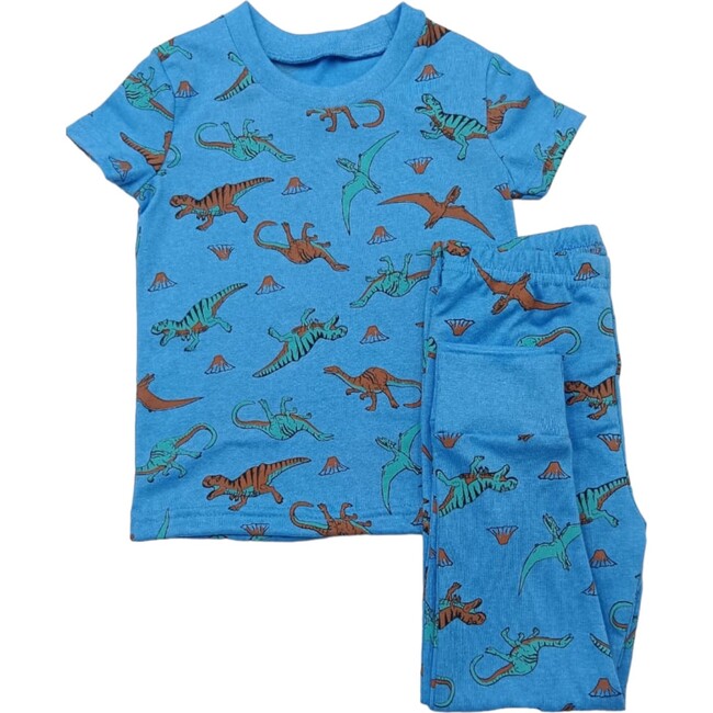 Kids Short Sleeve Pajamas, Blue Dinosaurs