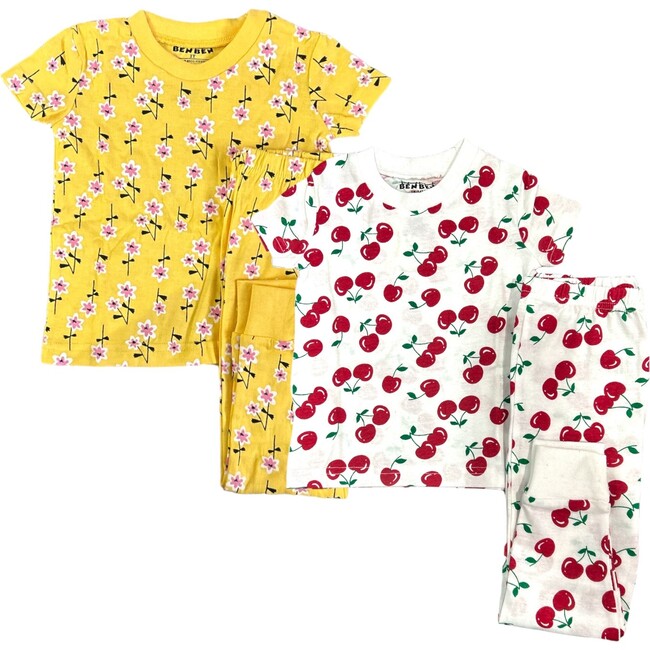 Kids 2-Pack Short Sleeve Pajamas Yellow Flowers/Cherries
