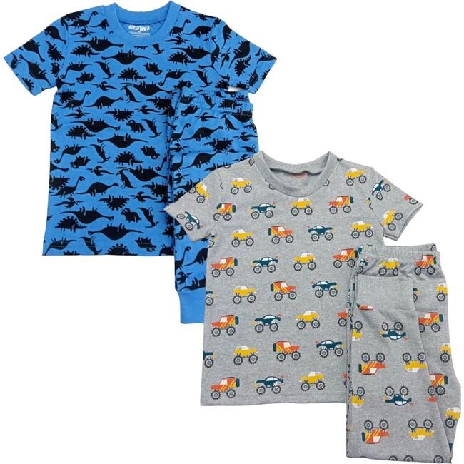 Kids 2-Pack Short Sleeve Pajamas, Trucks/Dark Dinosaurs