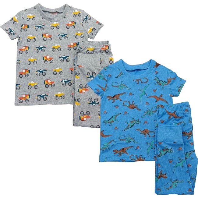 Kids 2-Pack Short Sleeve Pajamas, Trucks/Blue Dinosaurs