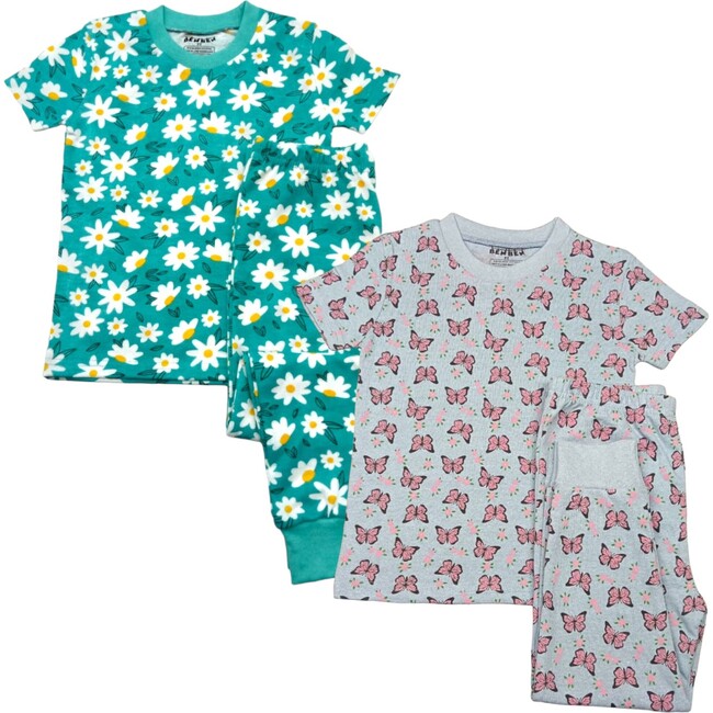 Kids 2-Pack Short Sleeve Pajamas, Sunflowers/Butterflies