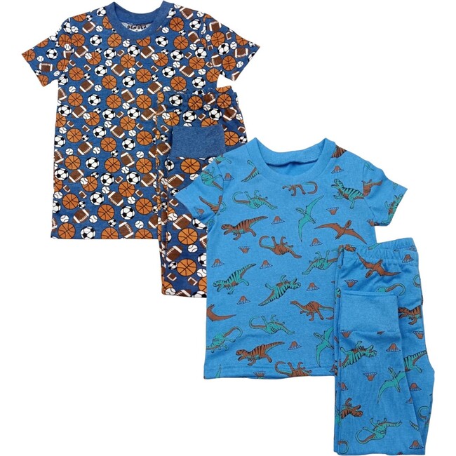 Kids 2-Pack Short Sleeve Pajamas Sports/Blue Dinosaurs