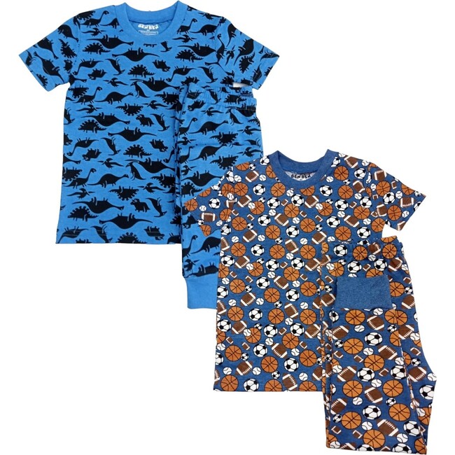 Kids 2-Pack Short Sleeve Pajamas, Dark Dinosaurs/Sports