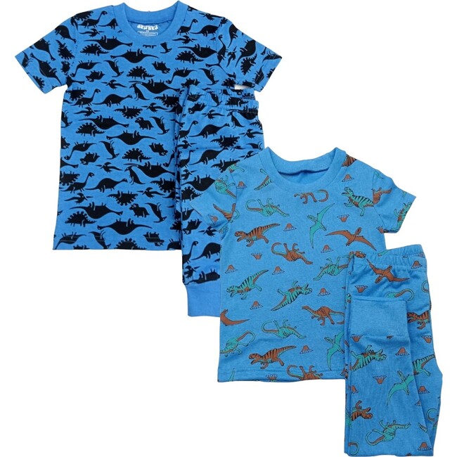 Kids 2-Pack Short Sleeve Pajamas, Dark Dinosaurs/Blue Dinosaurs