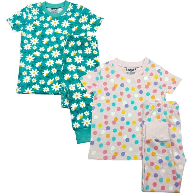 Kids 2-Pack Short Sleeve Pajamas, Colorful Dots/Sunflowers