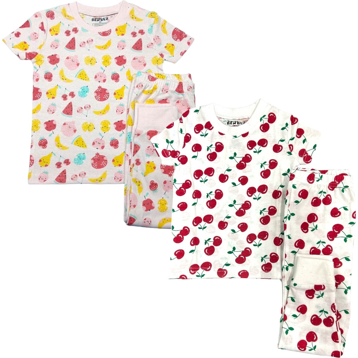 Kids 2-Pack Short Sleeve Pajamas, Cherries/Fruit - Pajamas - 1