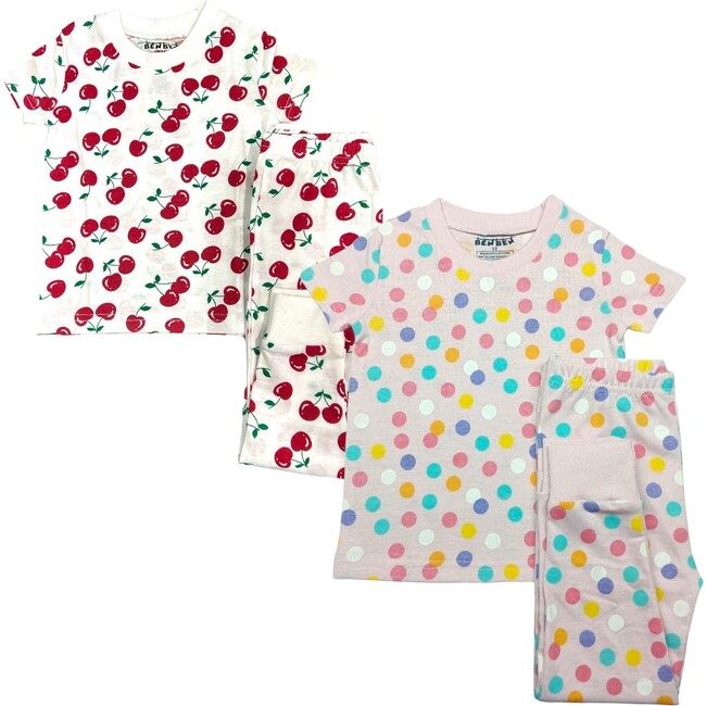 Kids 2-Pack Short Sleeve Pajamas, Cherries/Colorful Dots