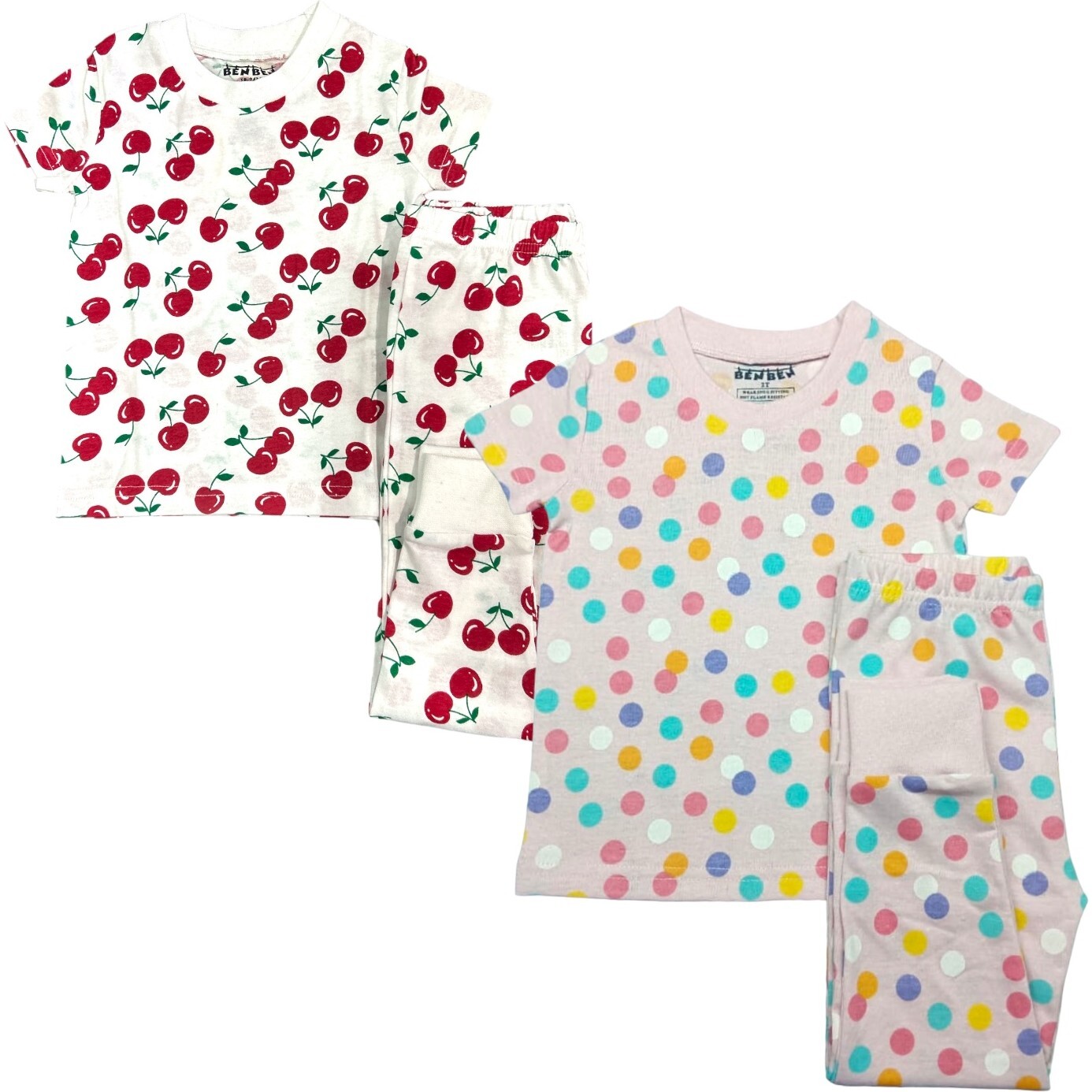 Kids 2-Pack Short Sleeve Pajamas, Cherries/Colorful Dots - Pajamas - 1