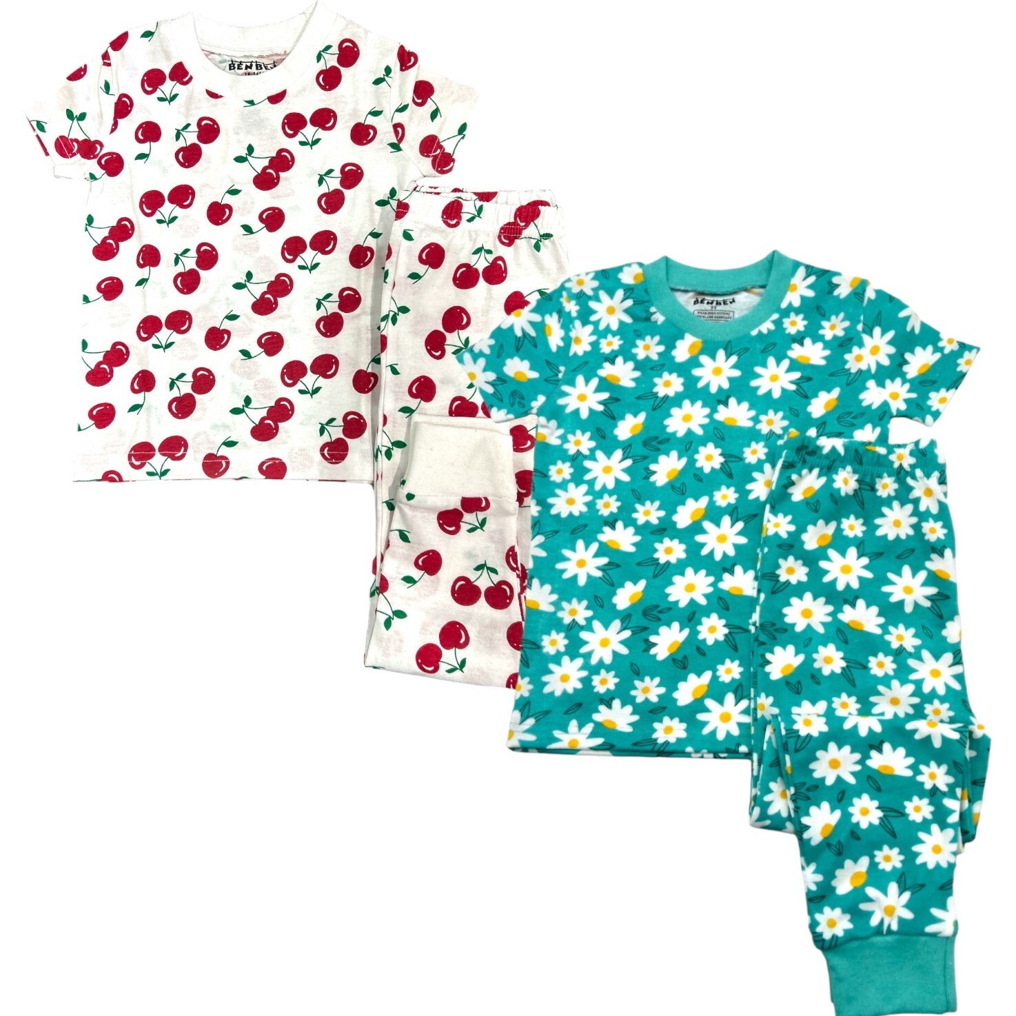 Kids 2-Pack Short Sleeve Pajamas, Cherries/Sunflower - Pajamas - 1