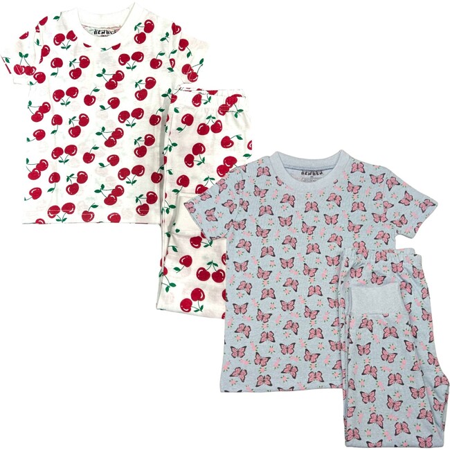 Kids 2-Pack Short Sleeve Pajamas, Cherries/Butterflies