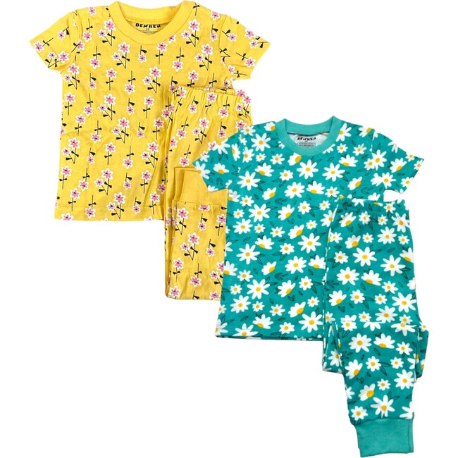 Kids 2-Pack Short Sleeve Pajamas, Yellow Flowers/Sunflowers