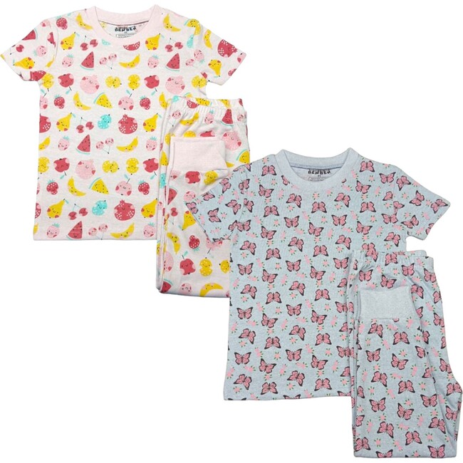 Kids 2-Pack Short Sleeve Pajamas, Fruits/Butterflies