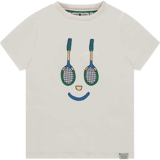 Smiling Tennis Racket T-Shirt, White