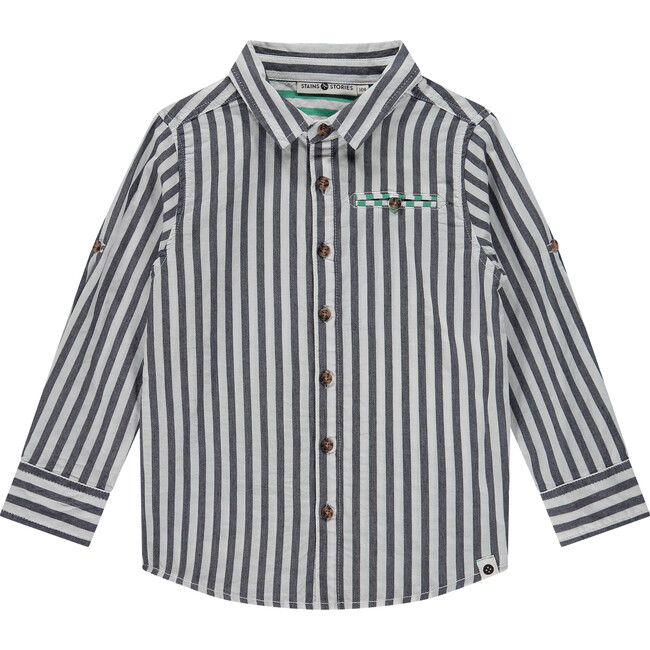 Striped Button Up Shirt, Dark Royal Stripes