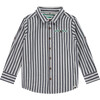 Striped Button Up Shirt, Dark Royal Stripes - Shirts - 1 - thumbnail