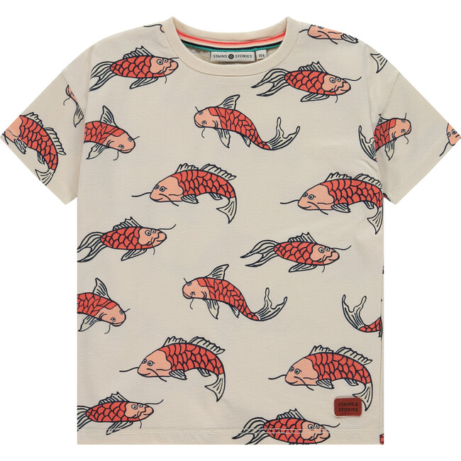 All Over Koi Fish Printed Short Sleeve T-shirt ,multi
