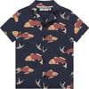 All Over Koi Fish Printed Short Sleeve Button Up Shirt, Navy - Shirts - 1 - thumbnail