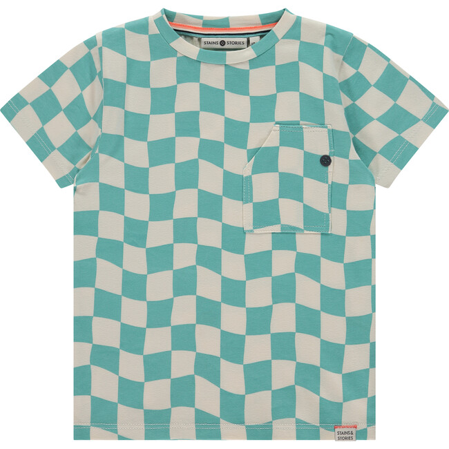 Checkered T-Shirt,Turquoise