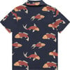 All Over Koi Fish Printed Short Sleeve Button Up Shirt, Navy - Shirts - 2