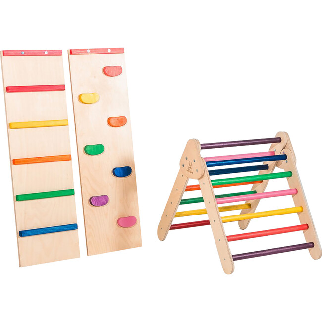 Rainbow Climbing Triangle with Ladder and Rock Wall, Starter Size