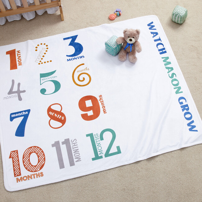 Watch Me Grow Milestone Baby Blanket, Blue - Playmats - 2