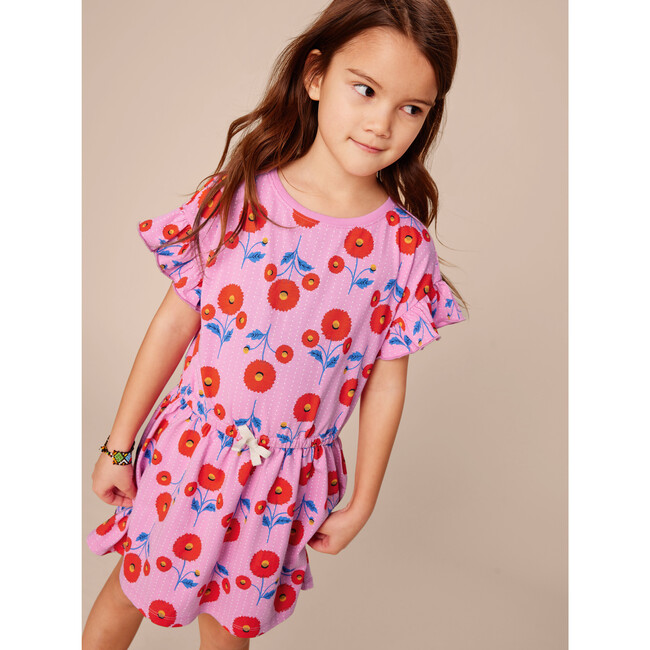 Tie Waist Short Flutter Sleeve Dress, Indian Poppy - Dresses - 3