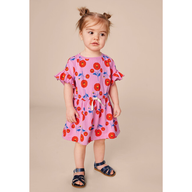 Tie Waist Short Flutter Sleeve Dress, Indian Poppy - Dresses - 7