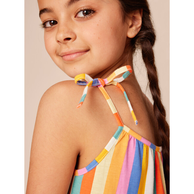 Tie Shoulder Tiered Dress, Lamu Sunset Stripe - Dresses - 3