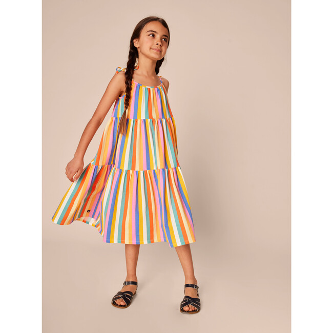 Tie Shoulder Tiered Dress, Lamu Sunset Stripe - Dresses - 4