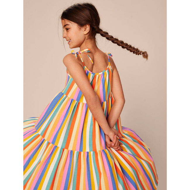 Tie Shoulder Tiered Dress, Lamu Sunset Stripe - Dresses - 8