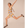 Smocked Sleeveless Cross-Back Strap Romper, African Sunflowers - Rompers - 8