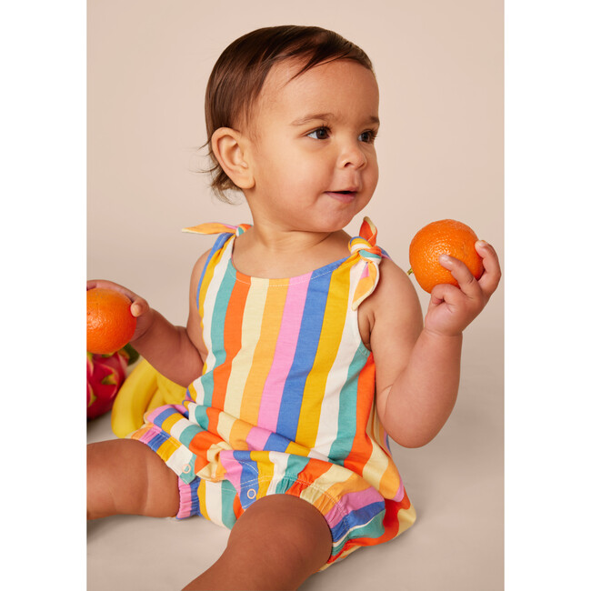 Baby Sleeveless Tie Shoulder Romper, Lamu Sunset Stripe - Rompers - 2