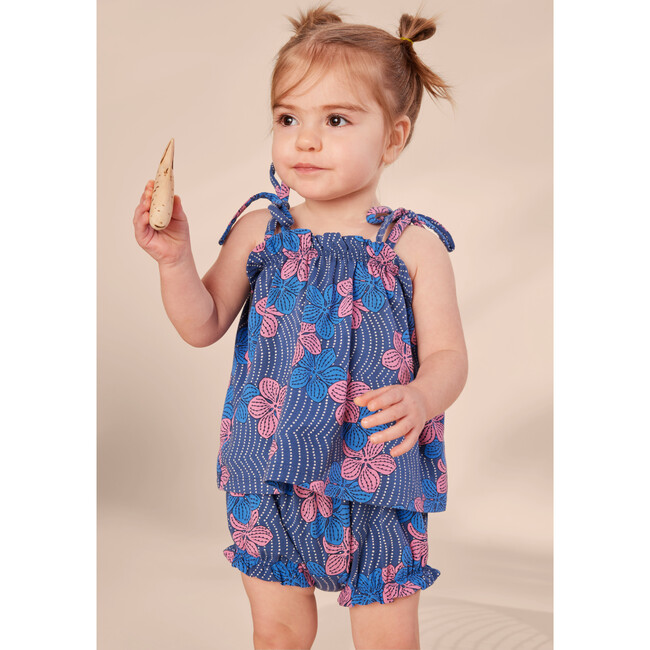 Baby Tie Shoulder Smocked Chest & Hem Set, Wavy Plumeria - Mixed Apparel Set - 2