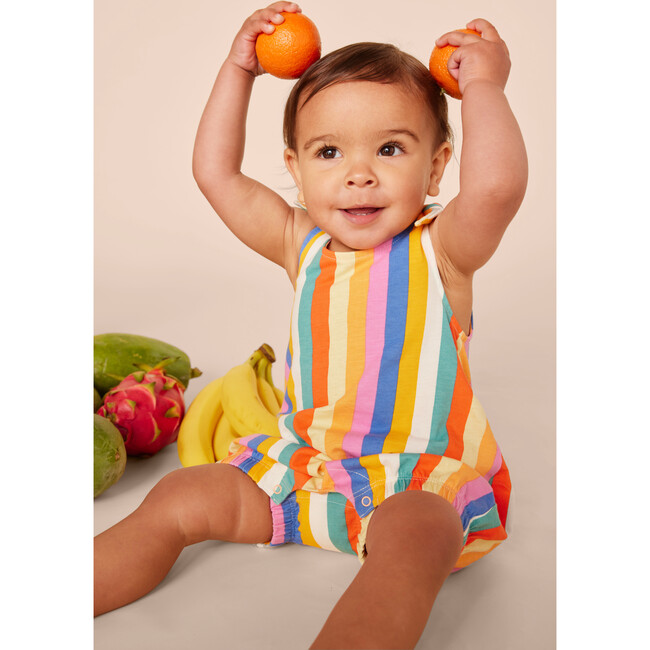 Baby Sleeveless Tie Shoulder Romper, Lamu Sunset Stripe - Rompers - 3