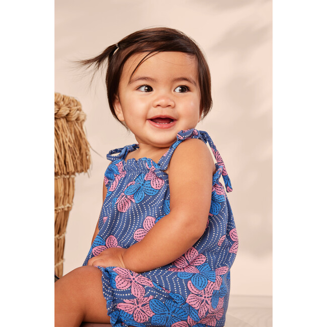 Baby Tie Shoulder Smocked Chest & Hem Set, Wavy Plumeria - Mixed Apparel Set - 6