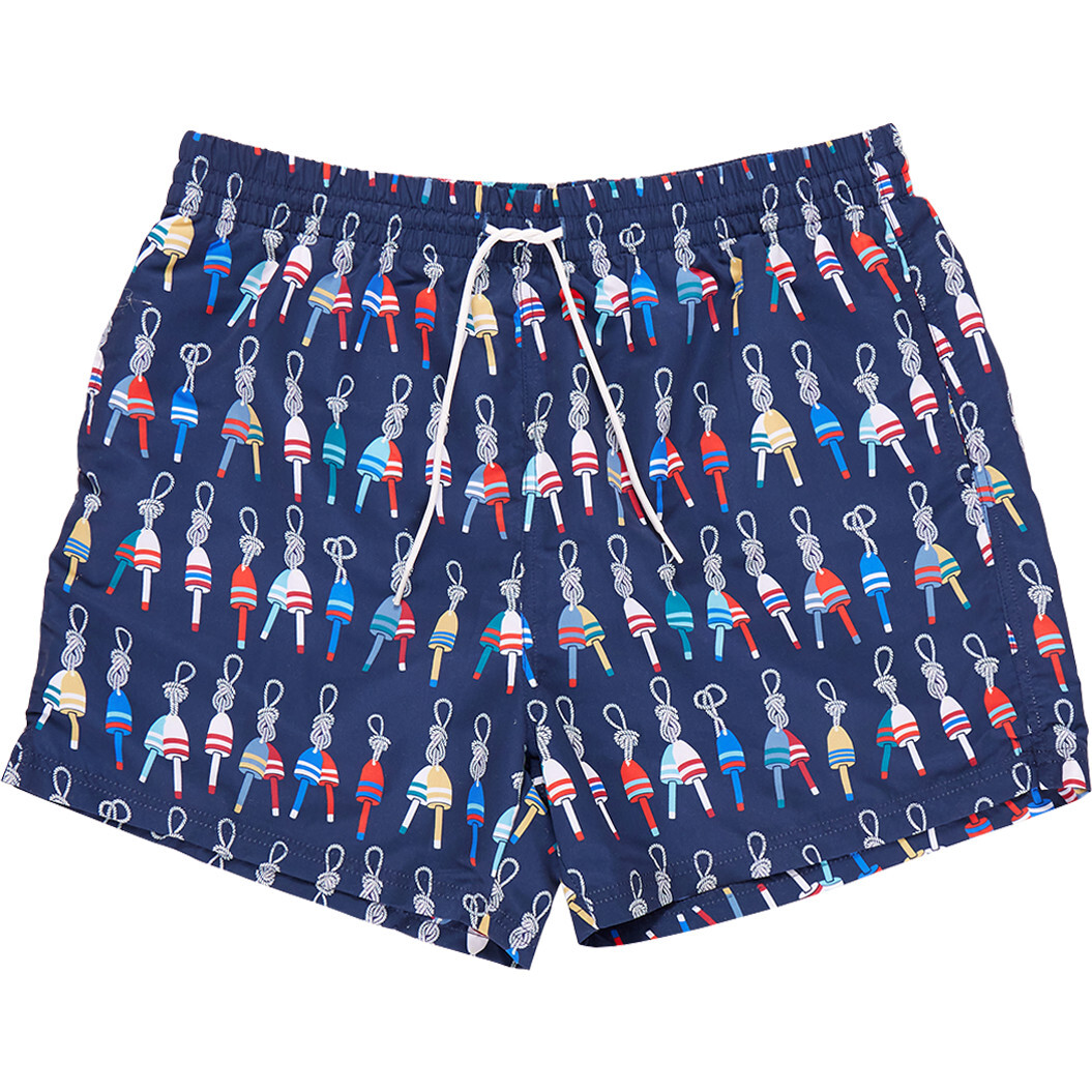 Mens Swim Trunk, Navy Buoys - Swim Trunks - 1