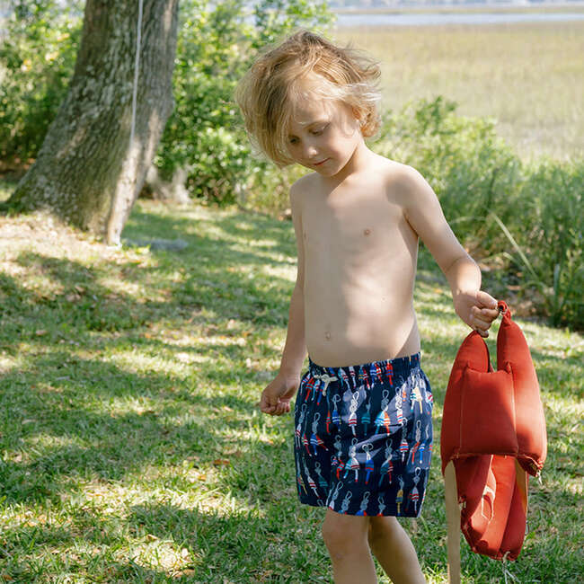 Boys Swim Trunk, Navy Buoys - Swim Trunks - 2