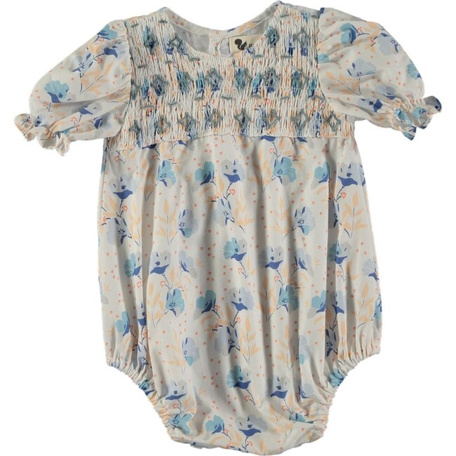 Symphony Floral Print Hand-Smocked Romper, Bubble Print