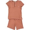 Sonio Cotton Jersey Yoke Top Pyjamas, Brick - Pajamas - 1 - thumbnail